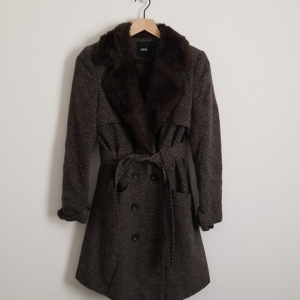 ASOS Fur Trim Long Jacket